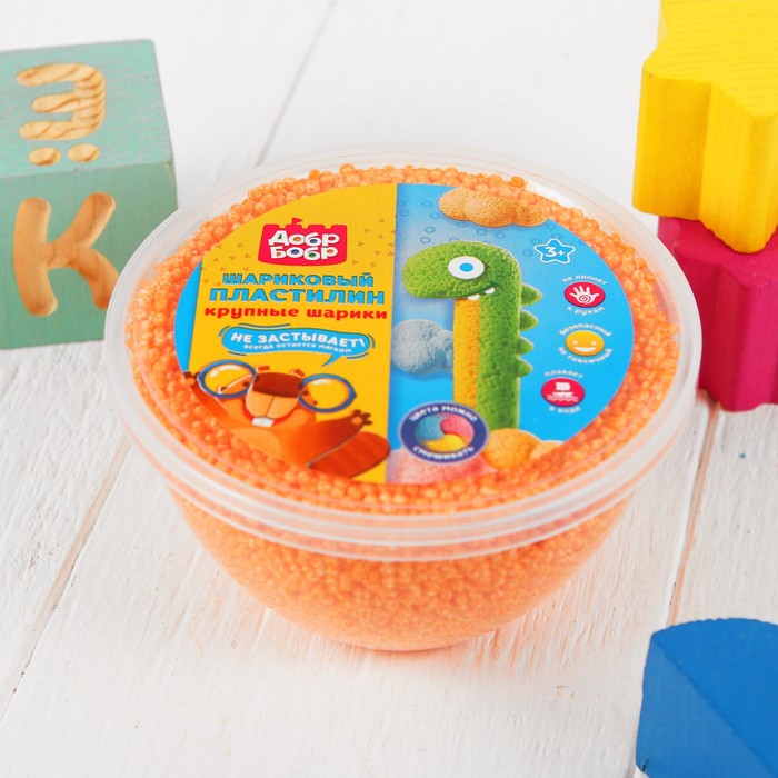 Шариковый пластилин "ДобрБобр" крупнозернистый, 200 мл, оранжевый