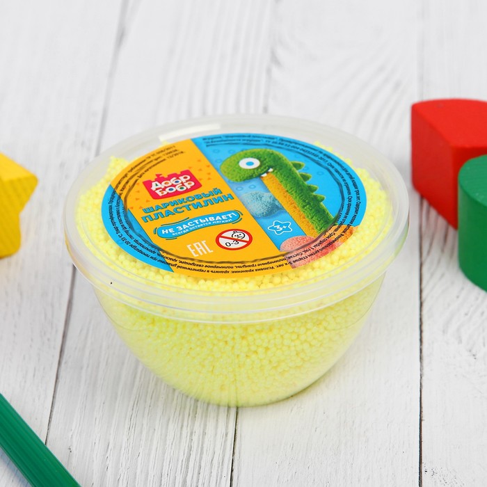 Шариковый пластилин "ДобрБобр" крупнозернистый, 200 мл, жёлтый