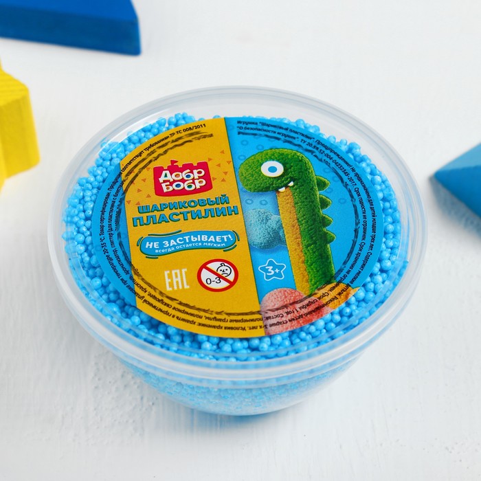 Шариковый пластилин "ДобрБобр" крупнозернистый, 200 мл, синий
