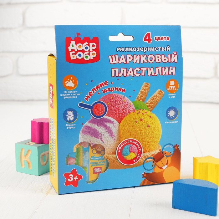 Набор шарикового мелкозернистого пластилина "ДобрБобр", 4 цвета