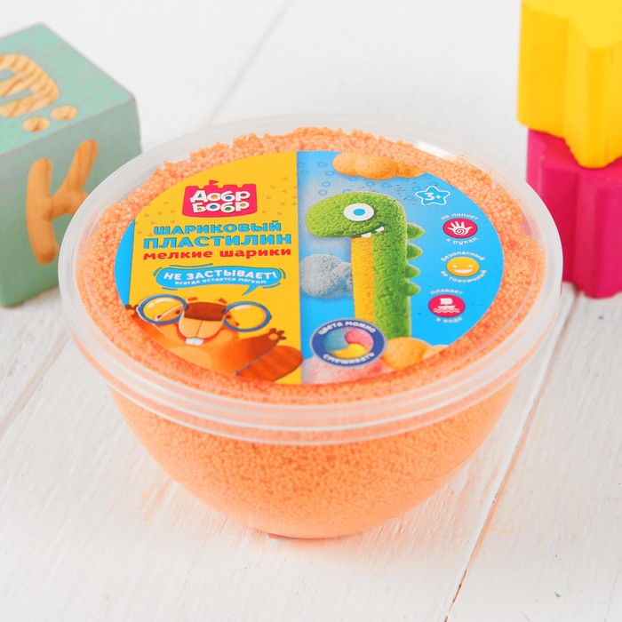 Шариковый пластилин "ДобрБобр" мелкозернистый, 200 мл, оранжевый