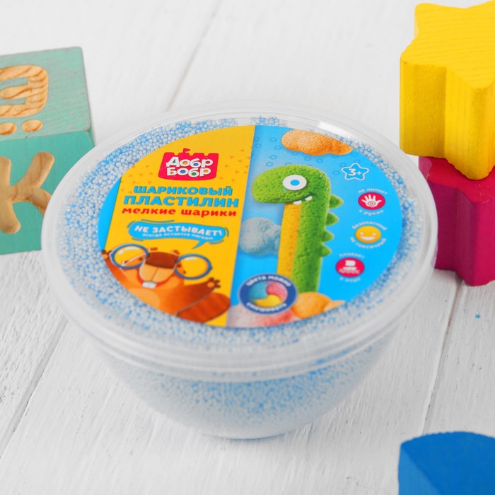 Шариковый пластилин "ДобрБобр" мелкозернистый, 200 мл, синий
