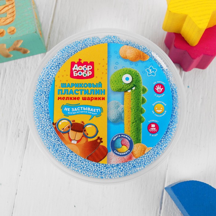 Шариковый пластилин "ДобрБобр" мелкозернистый, 200 мл, синий