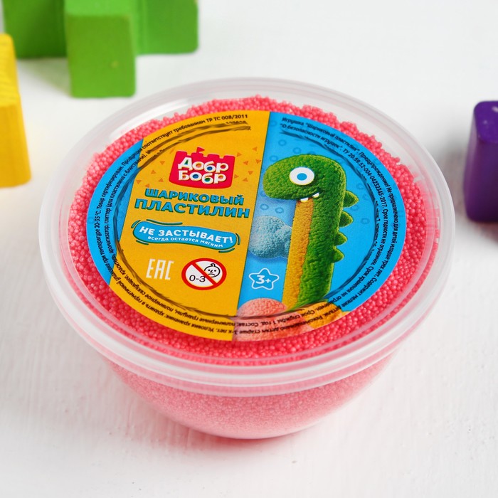 Шариковый пластилин "ДобрБобр" мелкозернистый, 200 мл, красный