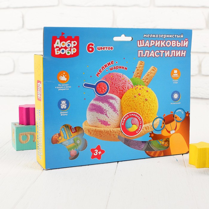 Набор шарикового мелкозернистого пластилина "ДобрБобр", 6 цветов