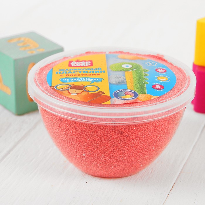 Шариковый пластилин ДобрБобр мелкозернистый с блестками, 200 мл, красный ШБ200-7