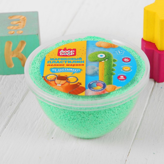 Шариковый пластилин "ДобрБобр" мелкозернистый, 200 мл, зелёный