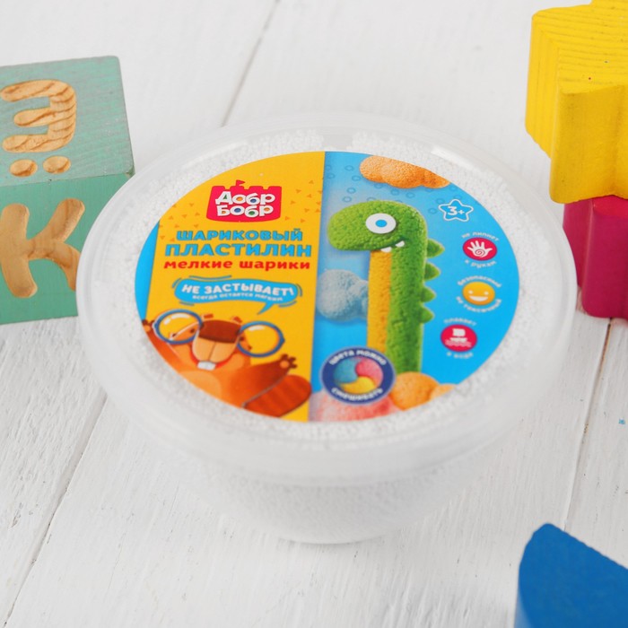 Шариковый пластилин ДобрБобр мелкозернистый, 200 мл, белый ШМ200-1