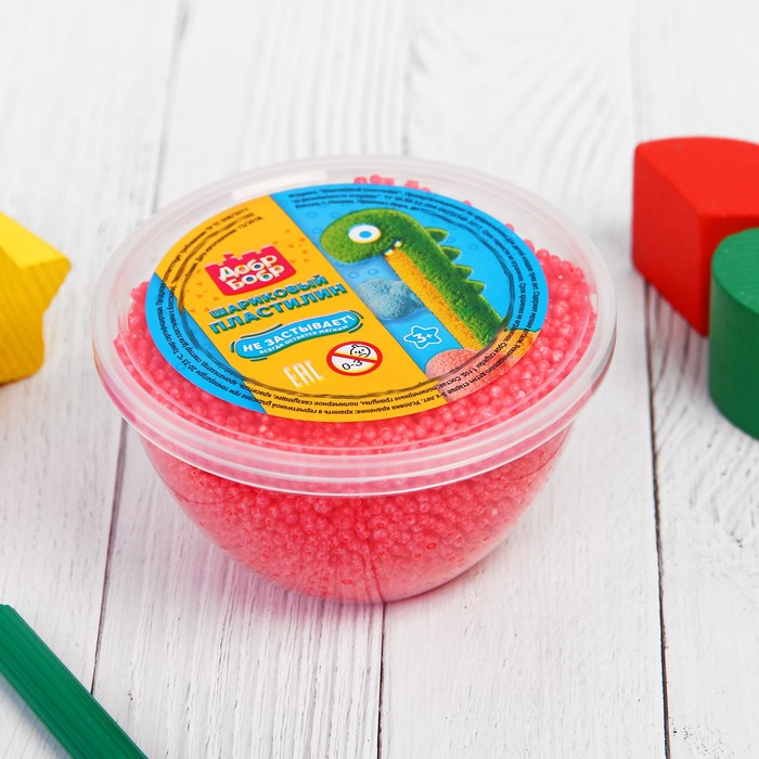 Шариковый пластилин "ДобрБобр" крупнозернистый, 200 мл, красный