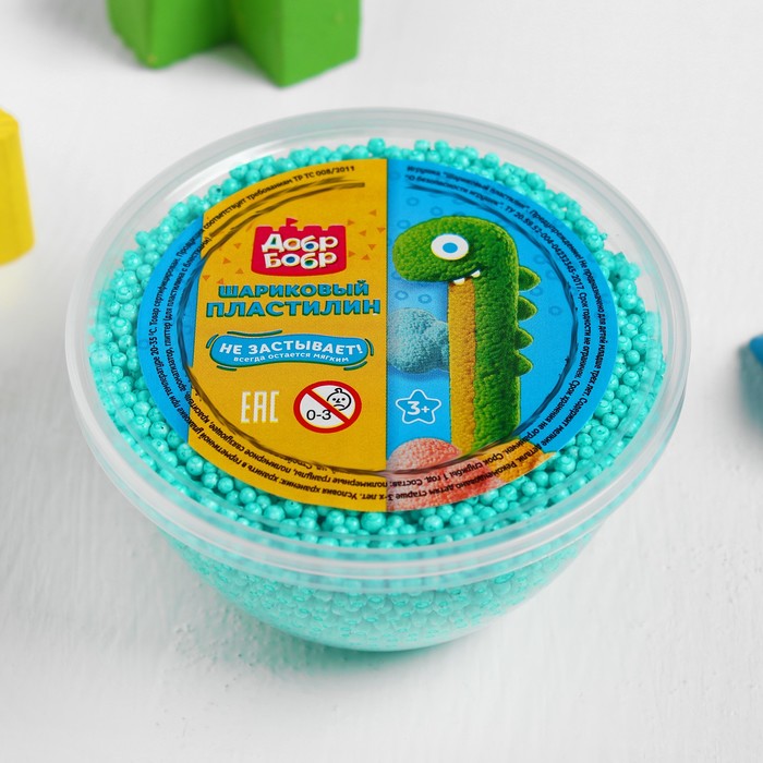 Шариковый пластилин "ДобрБобр" крупнозернистый, 200 мл, зелёный