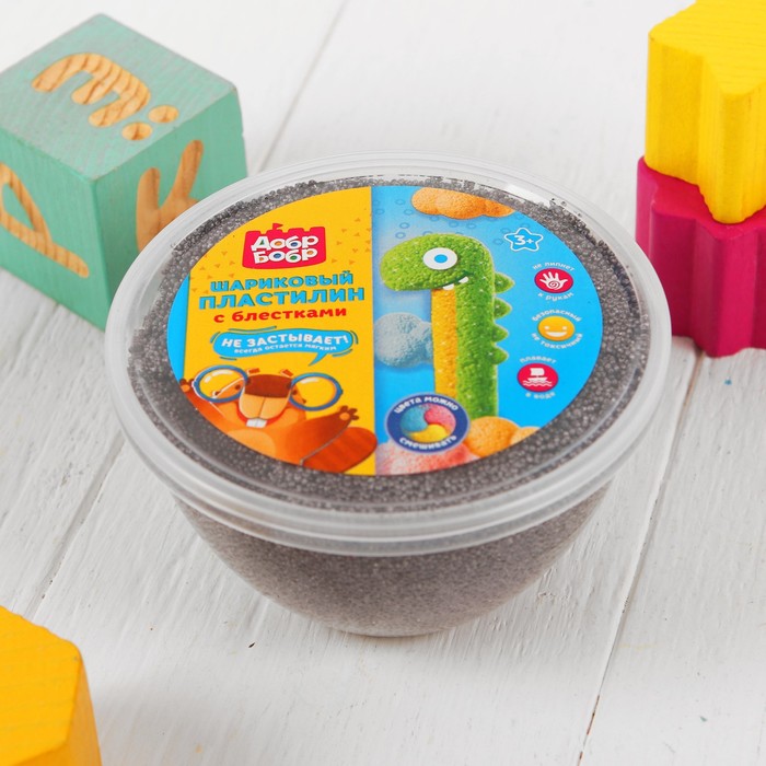 Шариковый пластилин ДобрБобр мелкозернистый с блестками, 200 мл, черный ШБ200-4