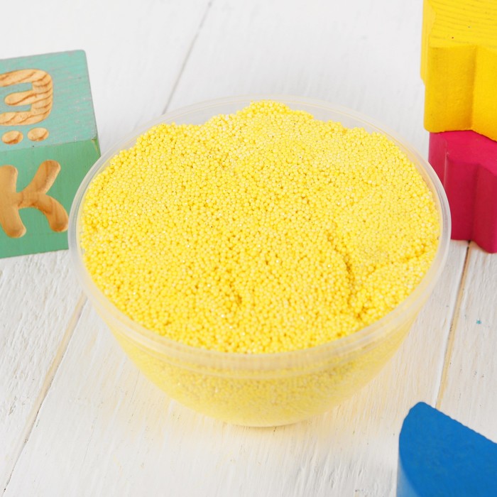 Шариковый пластилин "ДобрБобр" мелкозернистый с блестками, 200 мл, жёлтый