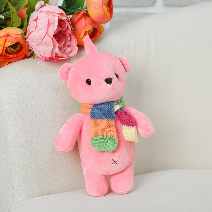 Мягкая игрушка "Медведь в шарфе" цвет розовый