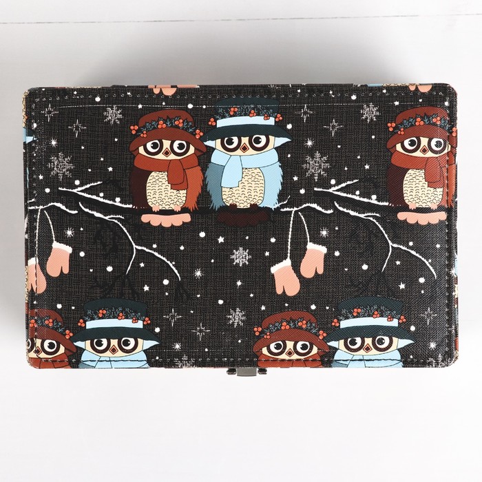 Шкатулка кожзам для украшений "Совята на веточке" МИКС 6,5х21,5х14 см