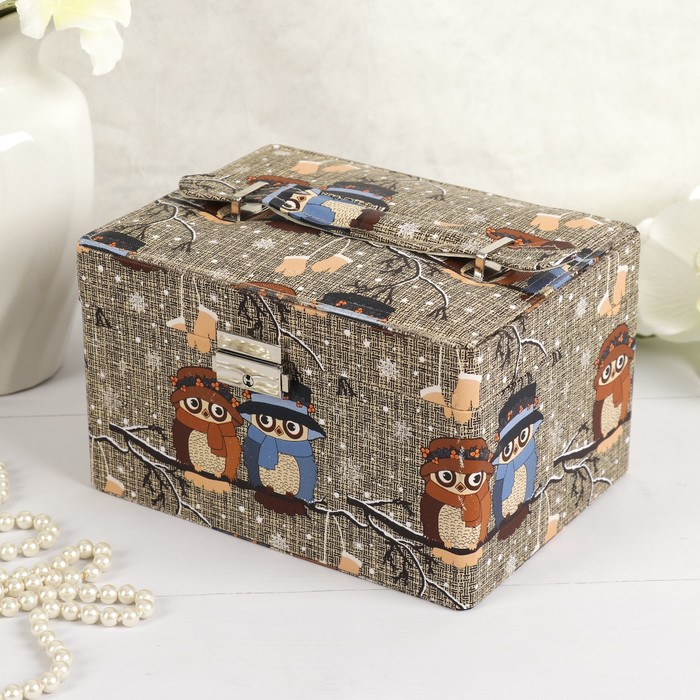 Шкатулка кожзам для украшений "Совята на веточке" сундучок МИКС 12х20х15,5 см