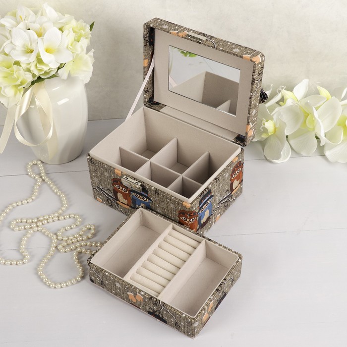 Шкатулка кожзам для украшений "Совята на веточке" сундучок МИКС 12х20х15,5 см