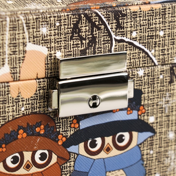 Шкатулка кожзам для украшений "Совята на веточке" сундучок МИКС 12х20х15,5 см