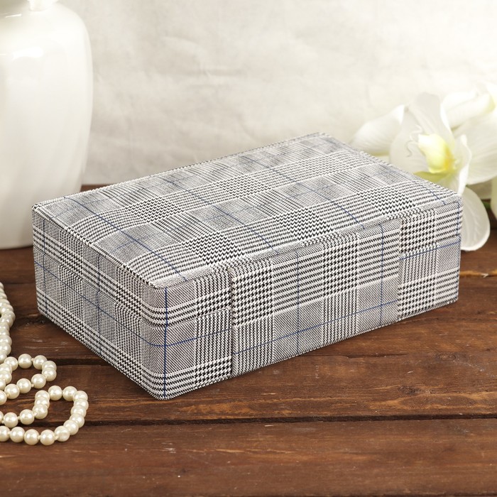 Шкатулка кожзам для украшений "Клетка с синими полосками" 6,5х21,5х14 см
