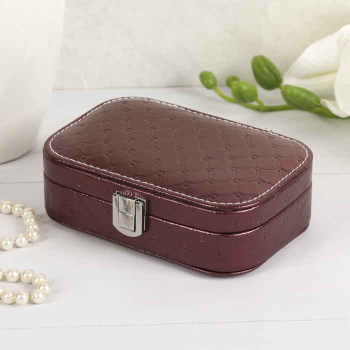 Шкатулка кожзам для украшений "Стёганная" бордо 4,5х10х15 см