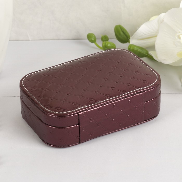 Шкатулка кожзам для украшений "Стёганная" бордо 4,5х10х15 см