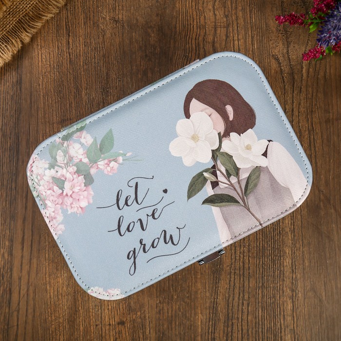 Шкатулка кожзам под часы 1 отделение и бижутерию "Девушка с сакурой" 7х20х14 см