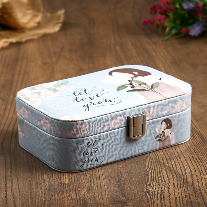 Шкатулка кожзам под часы 1 отделение и бижутерию "Девушка с сакурой" 7х20х14 см