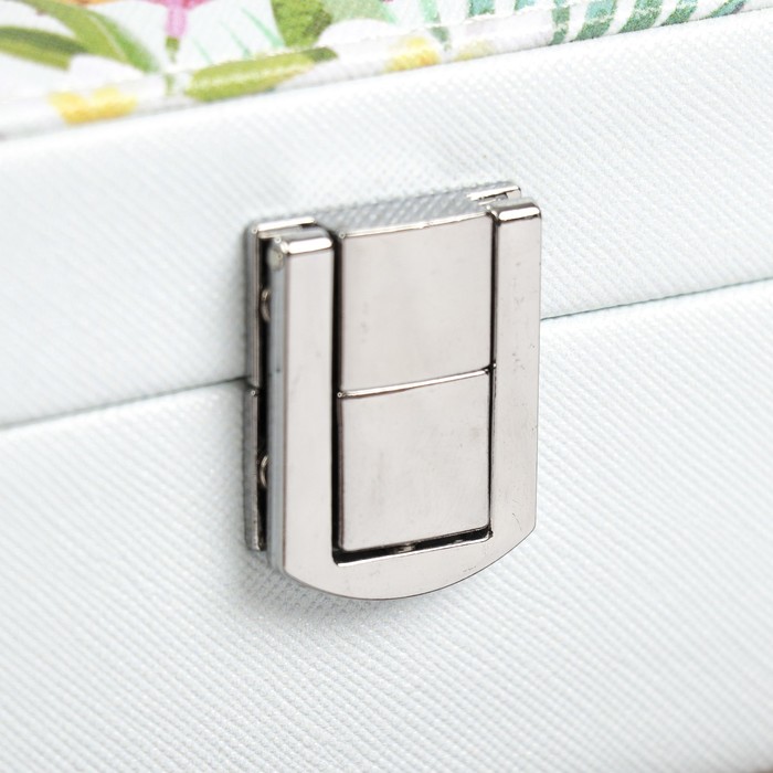 Шкатулка кожзам под часы 1 отделение и бижутерию "Фламинго в цветущих джунглях" 7х20х14 см