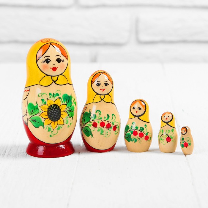 Матрёшка деревянная "Подсолнухи" (5 в 1)