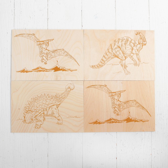 Доски для выжигания, 5 шт., "Брахиозавр, Птеродактиль, Эвоплоцефал, Паразауролоф"