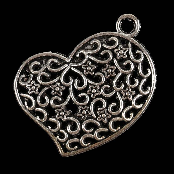 Металлическая подвеска "Сердце ажур" серебро 4,5х3,5 см 10 гр