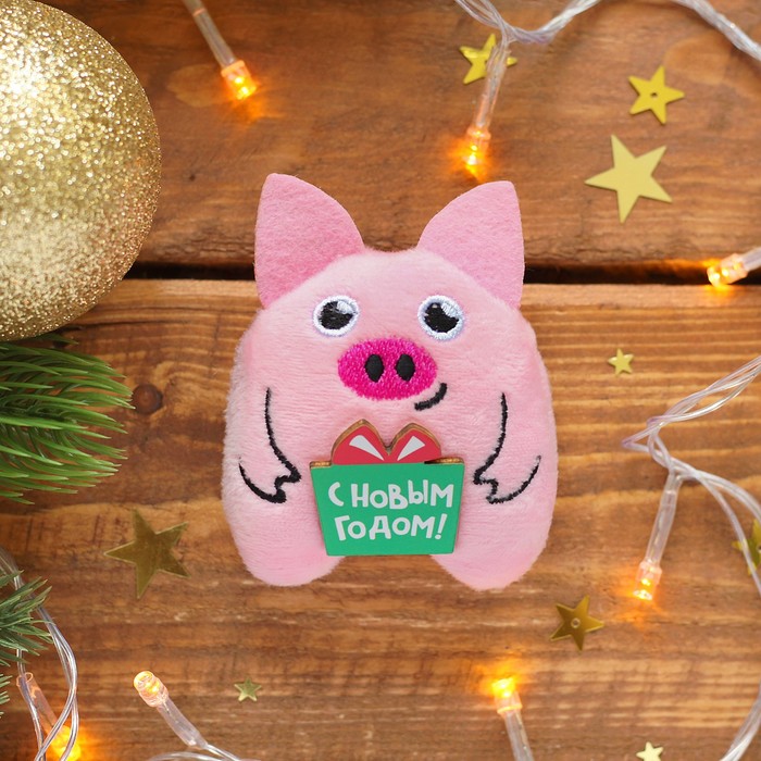 Магнит новогодний "С Новым годом!", мягкая игрушка