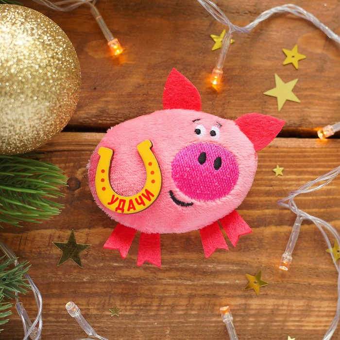 Магнит новогодний "Удачи в новом году", мягкая игрушка