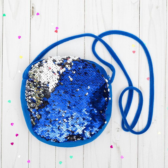 Мягкая сумочка "Хамелеон" круглая, цвет синий-серебро