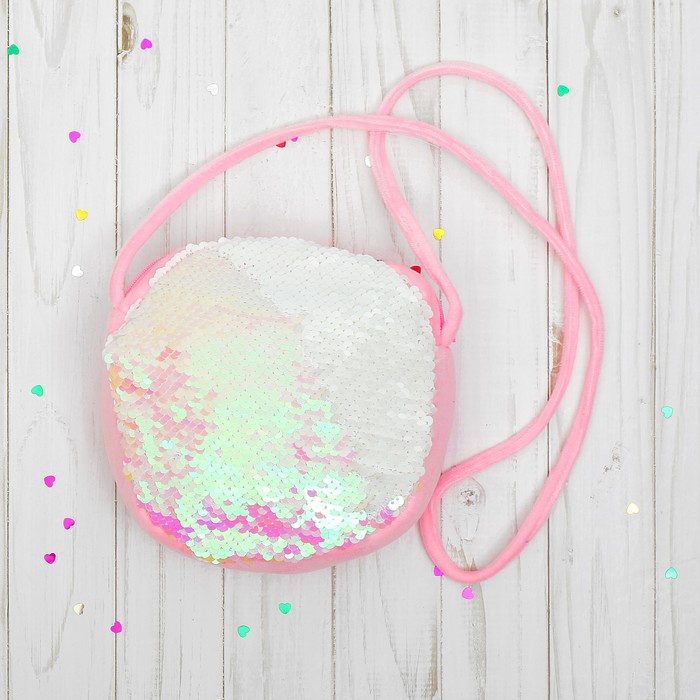 Мягкая сумочка "Хамелеон" круглая, цвет розовый-белый