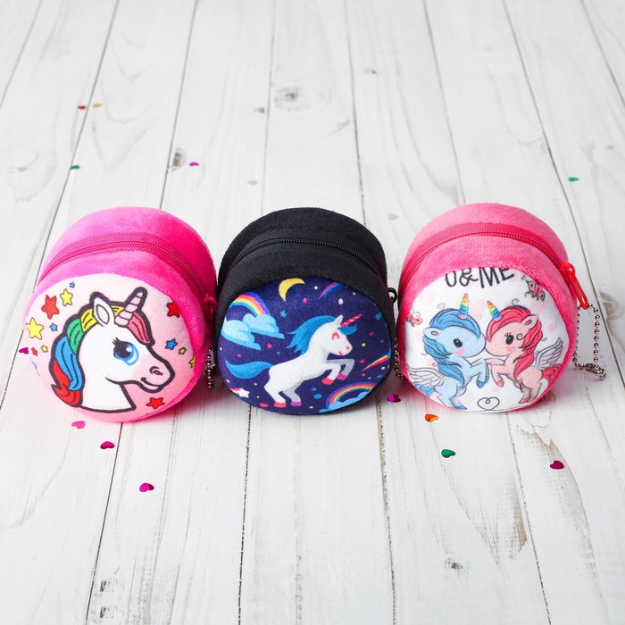 Мягкий кошелёк "Единороги" круглый, виды микс