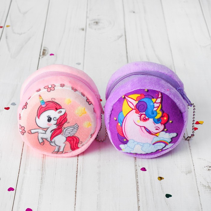 Мягкий кошелёк "Единороги" круглый, виды микс