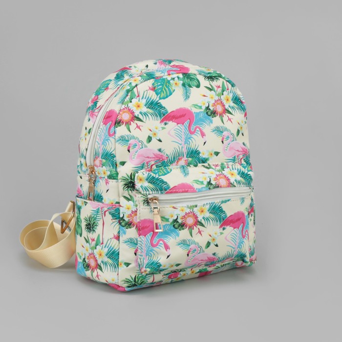 Рюкзак детский "Фламинго", отдел на молнии, наружный карман, 2 боковых кармана, цвет бежевый