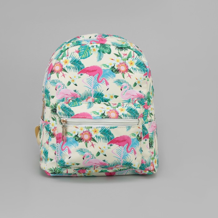 Рюкзак детский "Фламинго", отдел на молнии, наружный карман, 2 боковых кармана, цвет бежевый