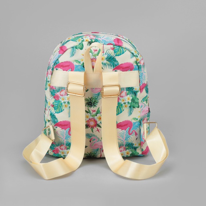 Рюкзак детский "Фламинго", отдел на молнии, наружный карман, 2 боковых кармана, цвет бежевый