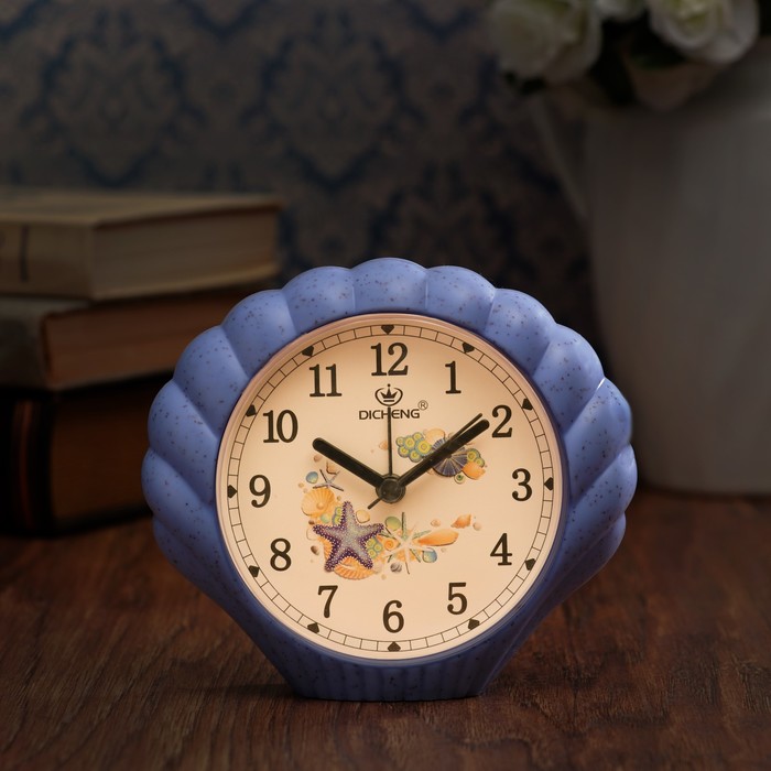 Будильник в виде ракушки, с подсветкой, микс морской тематики, 1 АА, пластик, 4х13х11.5 см