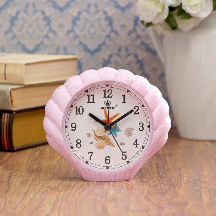 Будильник в виде ракушки, с подсветкой, микс морской тематики, 1 АА, пластик, 4х13х11.5 см