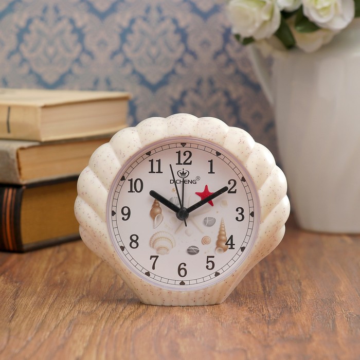 Будильник в виде ракушки, с подсветкой, микс морской тематики, 1 АА, пластик, 4х13х11.5 см