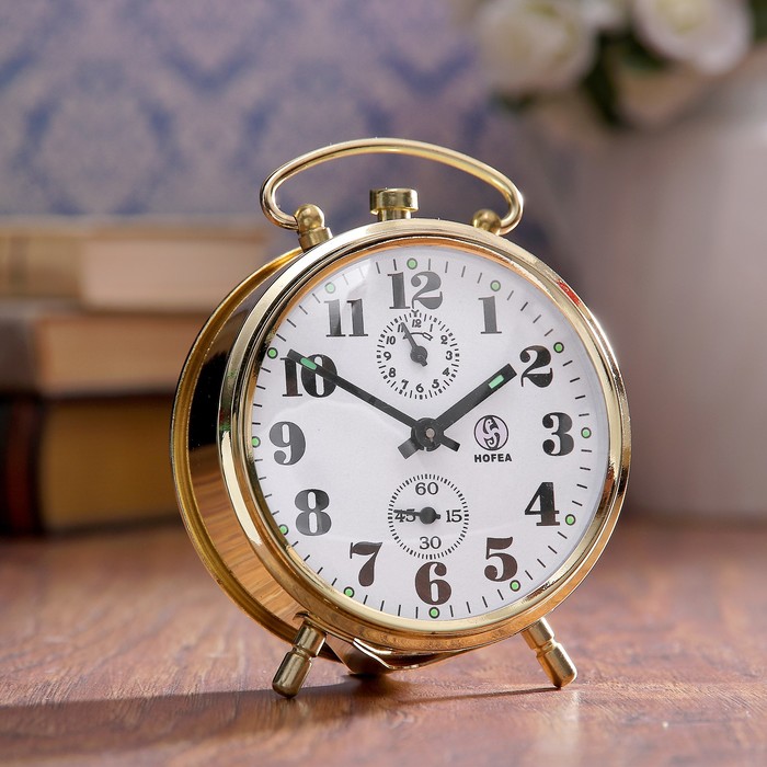 Будильник механический d=7,5см, дискретный ход, металл, без звоночков, золотистый, 6х9х11 см   35377