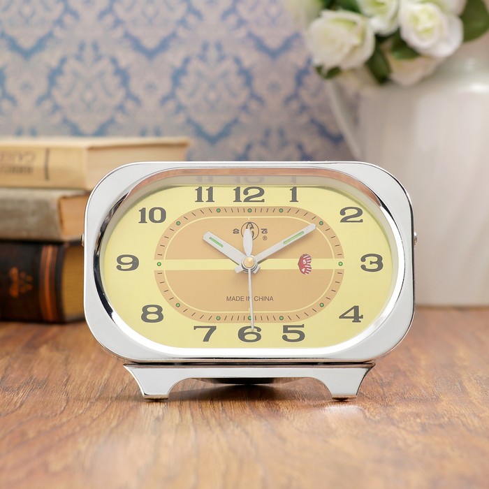 Будильник механический, прямоуг, дискретный ход, металл, хромированный, 5.5х14.10 см