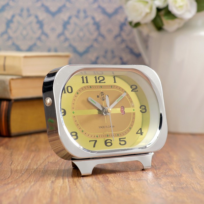 Будильник механический, прямоуг, дискретный ход, металл, хромированный, 5.5х14.10 см