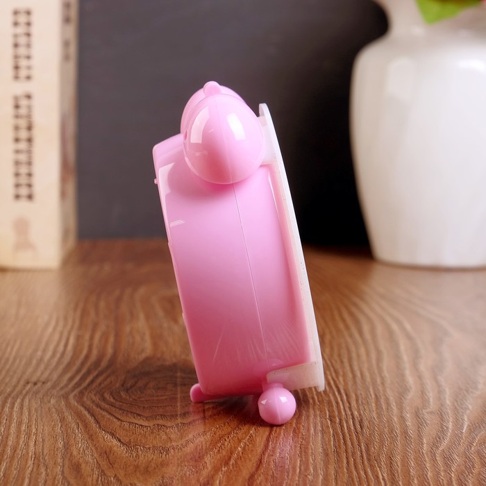 Будильник d=11,5см, секунды, дискретный ход, металл, 1 АА, розовый, 5х12х14 см, микс циферблата