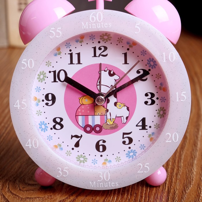 Будильник d=11,5см, секунды, дискретный ход, металл, 1 АА, розовый, 5х12х14 см, микс циферблата