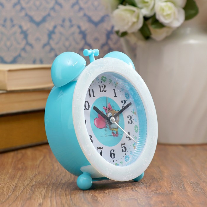 Будильник d=11,5см, секунды, дискретный ход, металл, 1 АА, голубой, 5х12х14 см, микс циферблата