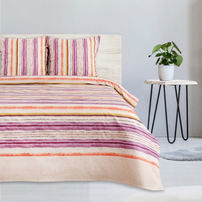 Постельное бельё "Этель" 2 сп. Сиреневые полоски 175х215, 200х220, 70х70 - 2 шт, поплин 125 г/м2 + подарок - полотенце микс