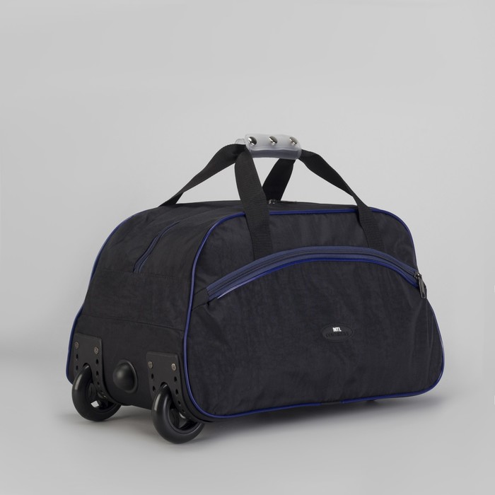 Сумка дорожная на колесах, отдел на молнии, наружный карман, цвет чёрный/синий